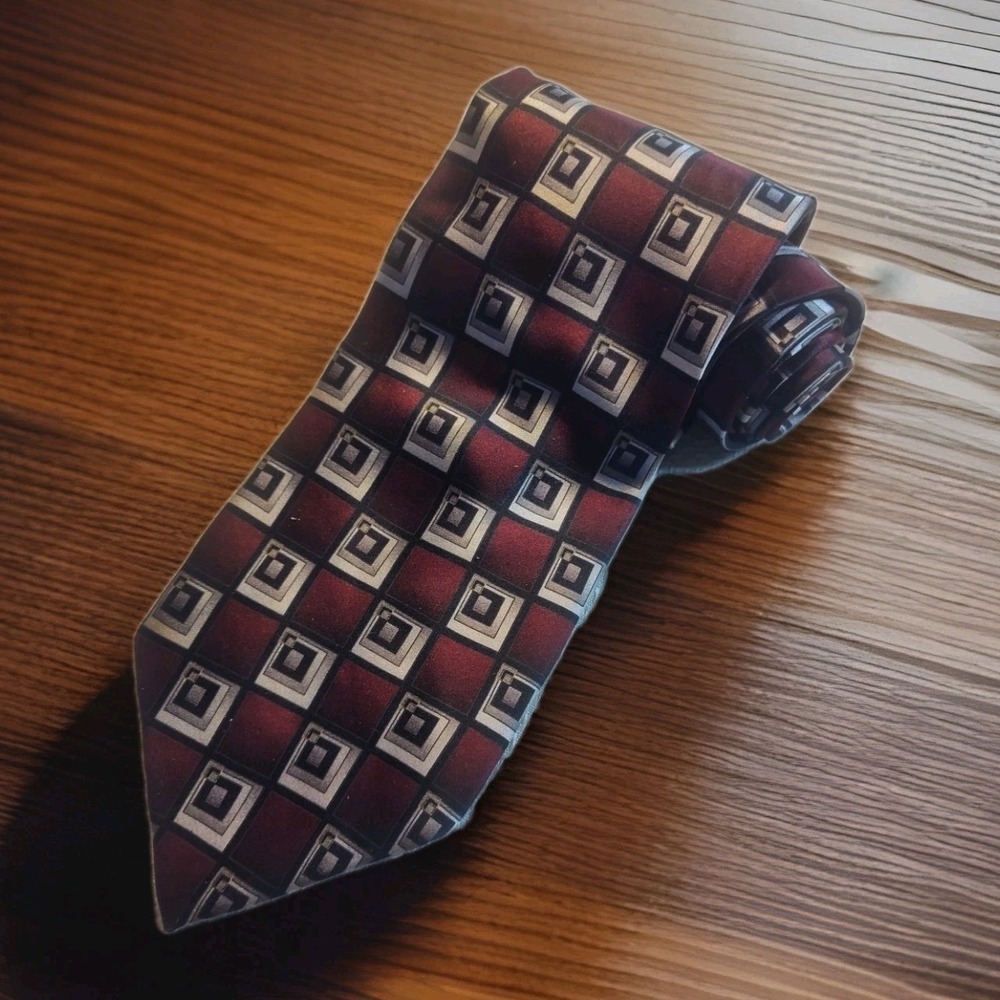 Bergamo Burgundy New York Men's Neck Tie 100% Silk Hand Made Retro 1593‎